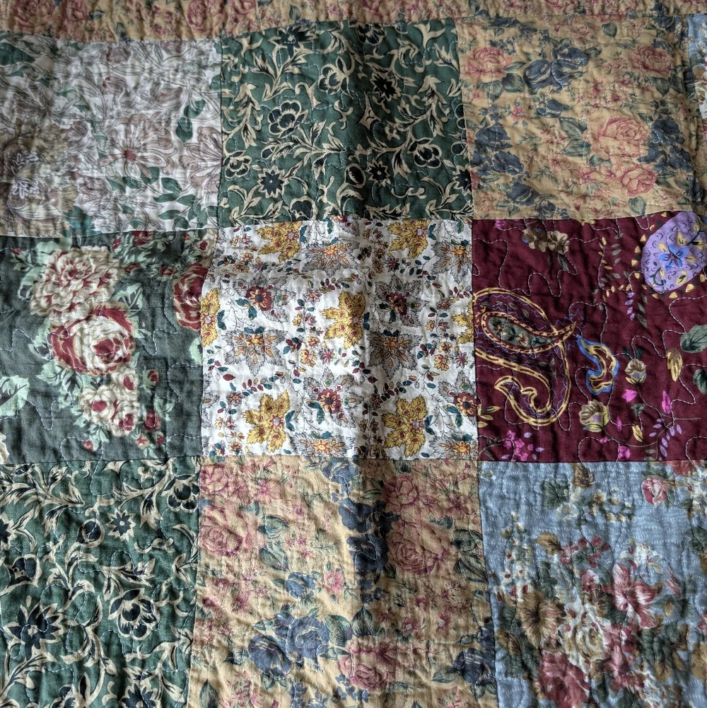 Quilted Patchwork King Pillow Shams 20x36 Floral Multicolor Cotton Vintage Style